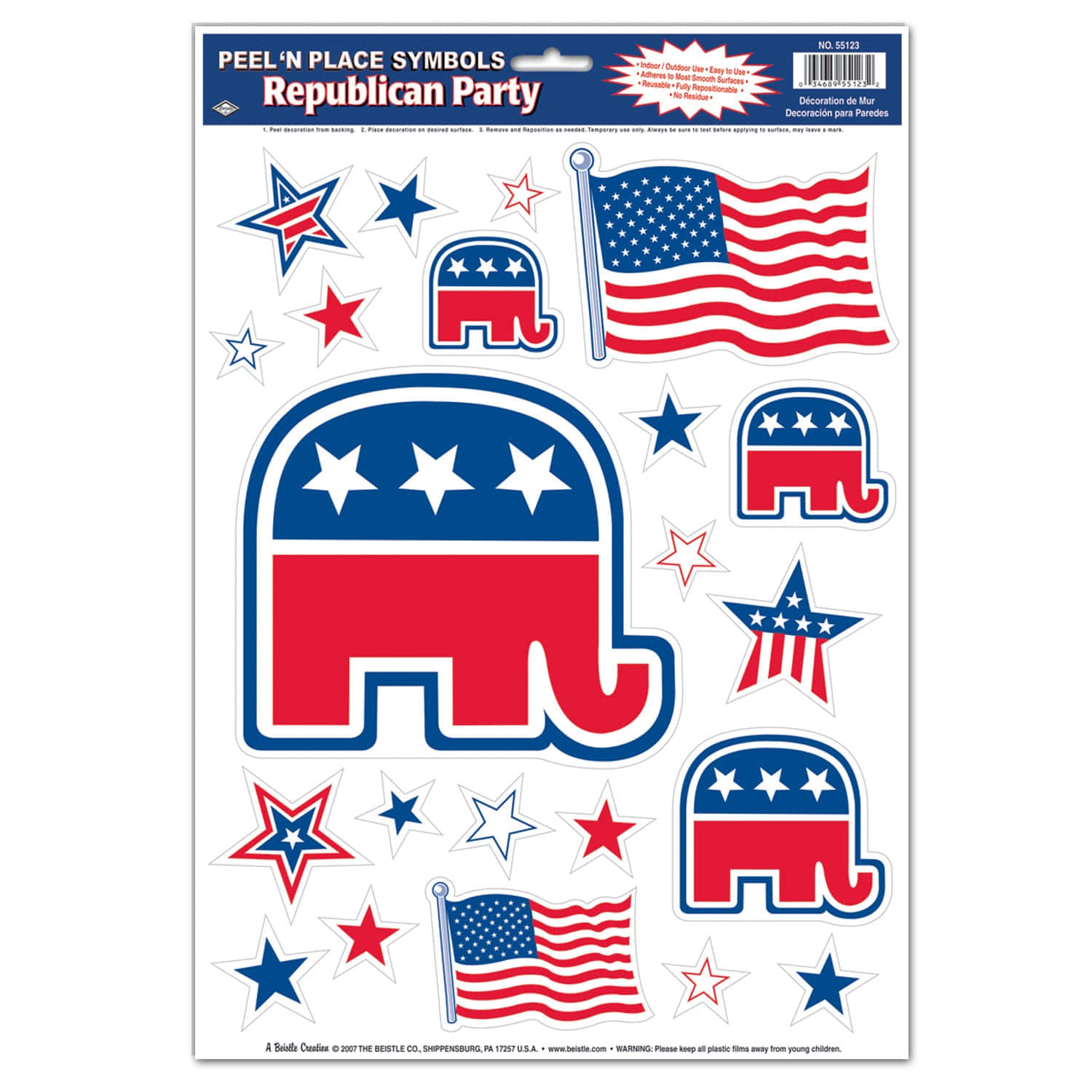 Republican Party Peel 'N Place Symbols featuring elephants and American flags