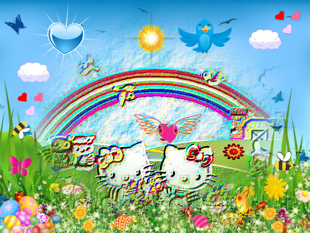 Hello Kitty And Mimi Happy Easter Wallpaper By Blood