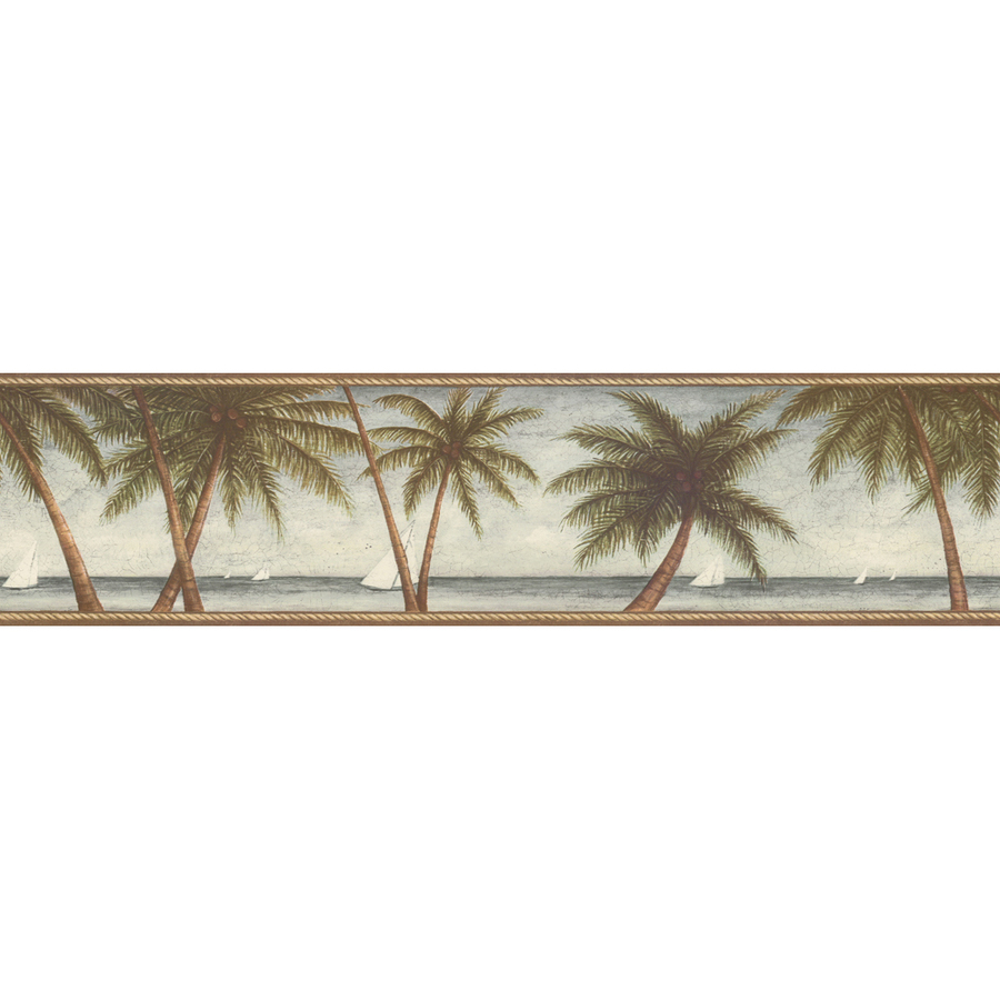 Blue Scenic Palm Tree Prepasted Wallpaper Border At Lowes
