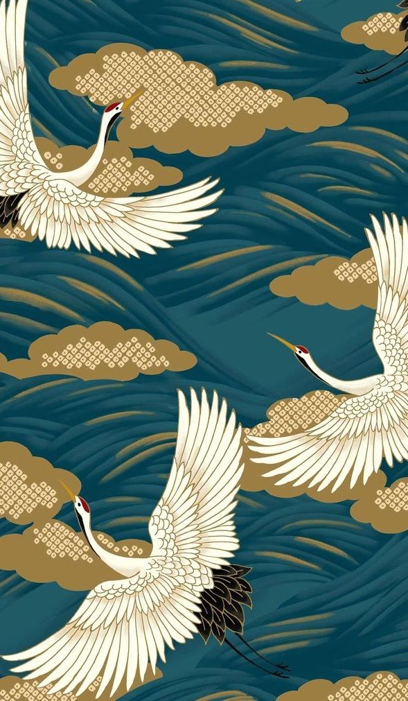 Japanese Cranes Phone Wallpaper Design Pattern Art