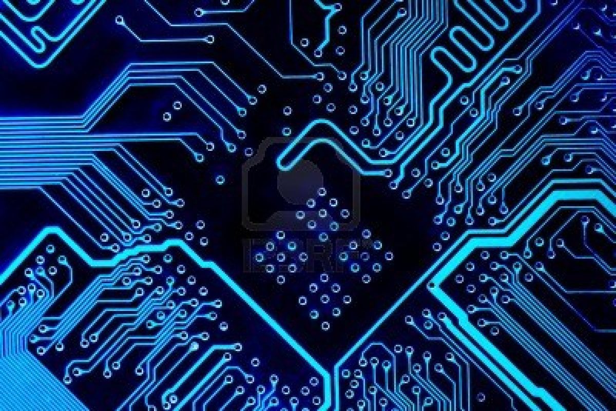 Abstract blue computer circuit board close up for