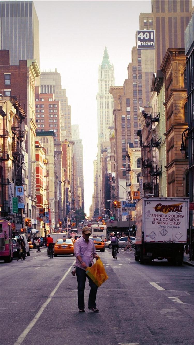 HD New York Street Cars Buildings iPhone Wallpaper