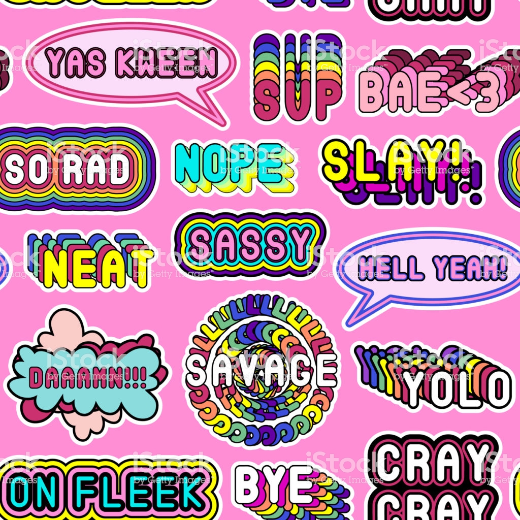 Seamless Pattern With Colorful Patches Words Yolo Slay Hell