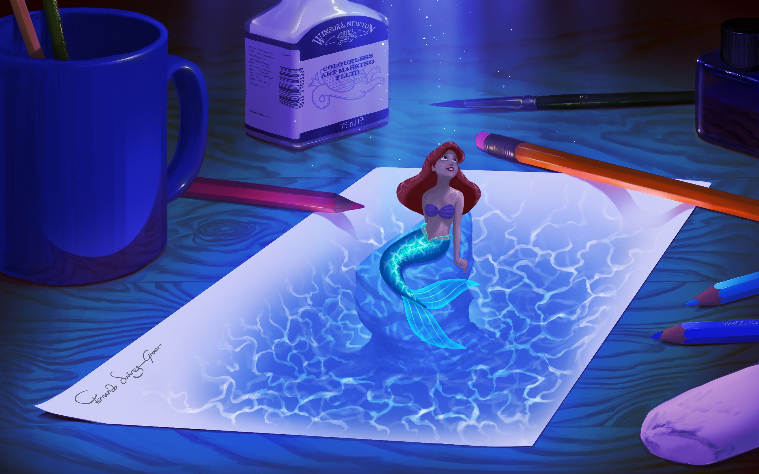 Little Mermaid Ariel Drawing Paper Wallpaper