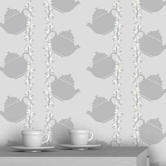 Floral Teapot Wallpaper By Ata Designs Graphic