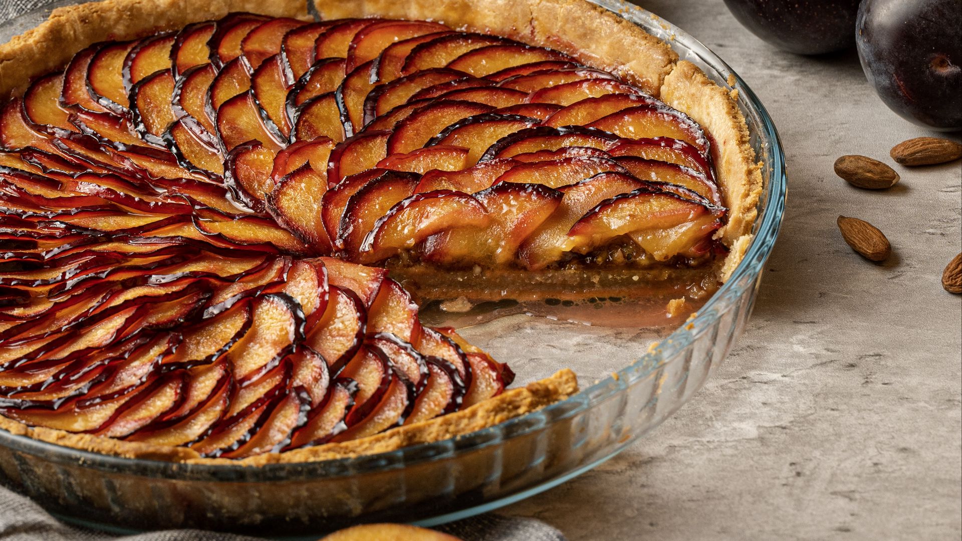 Wallpaper Plum Tart Plums Dessert Food Full