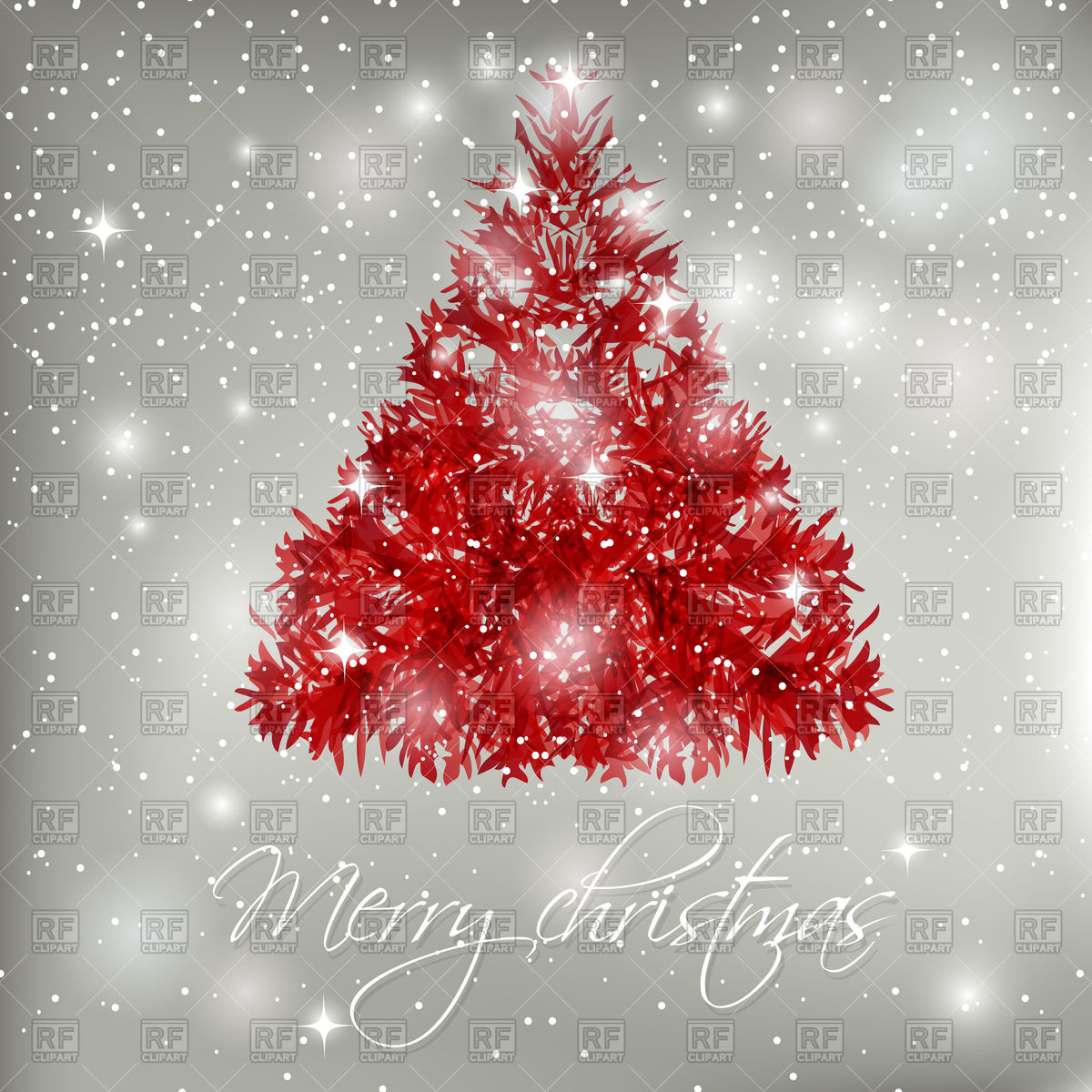 Red Abstract Christmas Tree On Snowy Background Vector Image Of