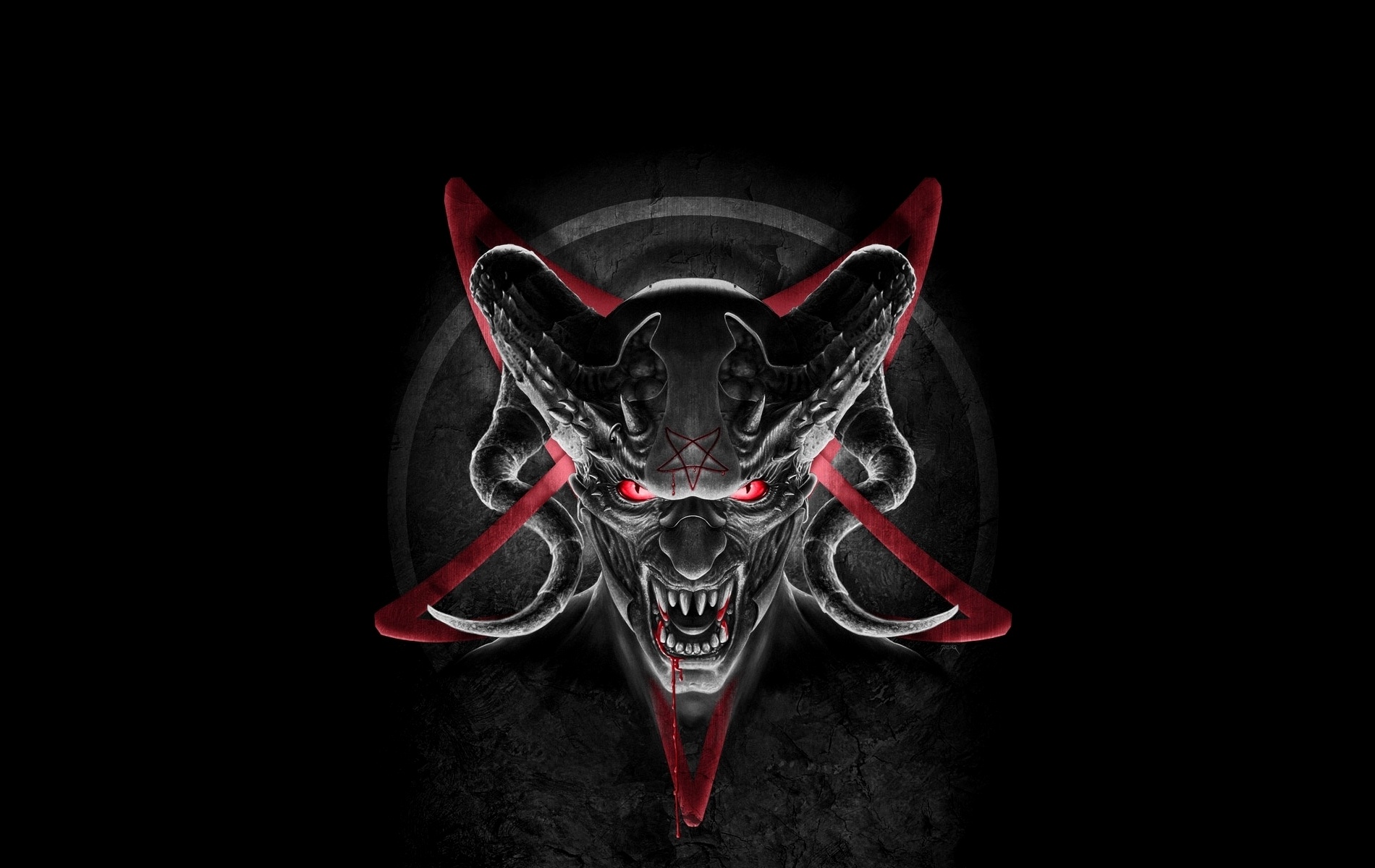 Demon devil horns satan pentagram desktop wallpaper 3D