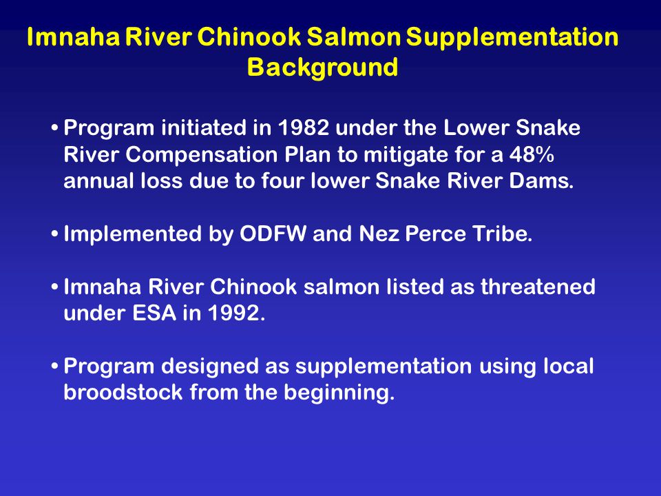 Imnaha River Chinook Salmon Supplementation Background Program