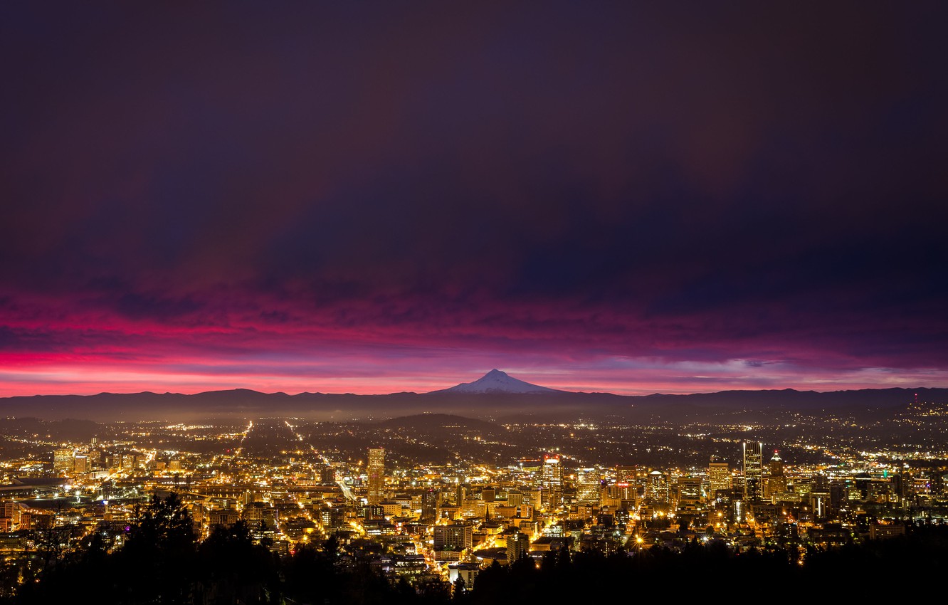 Wallpaper city lights Portland mountain sunrise images for