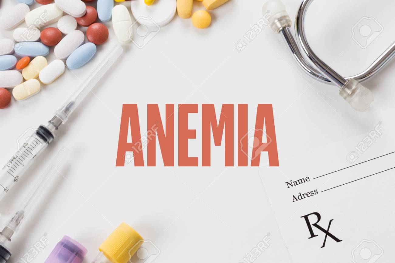 Anemia Written On White Background With Medication Stock Photo