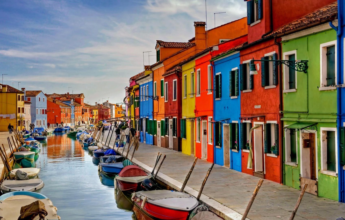 Wallpaper Paint Home Boats Italy Venice Channel Burano