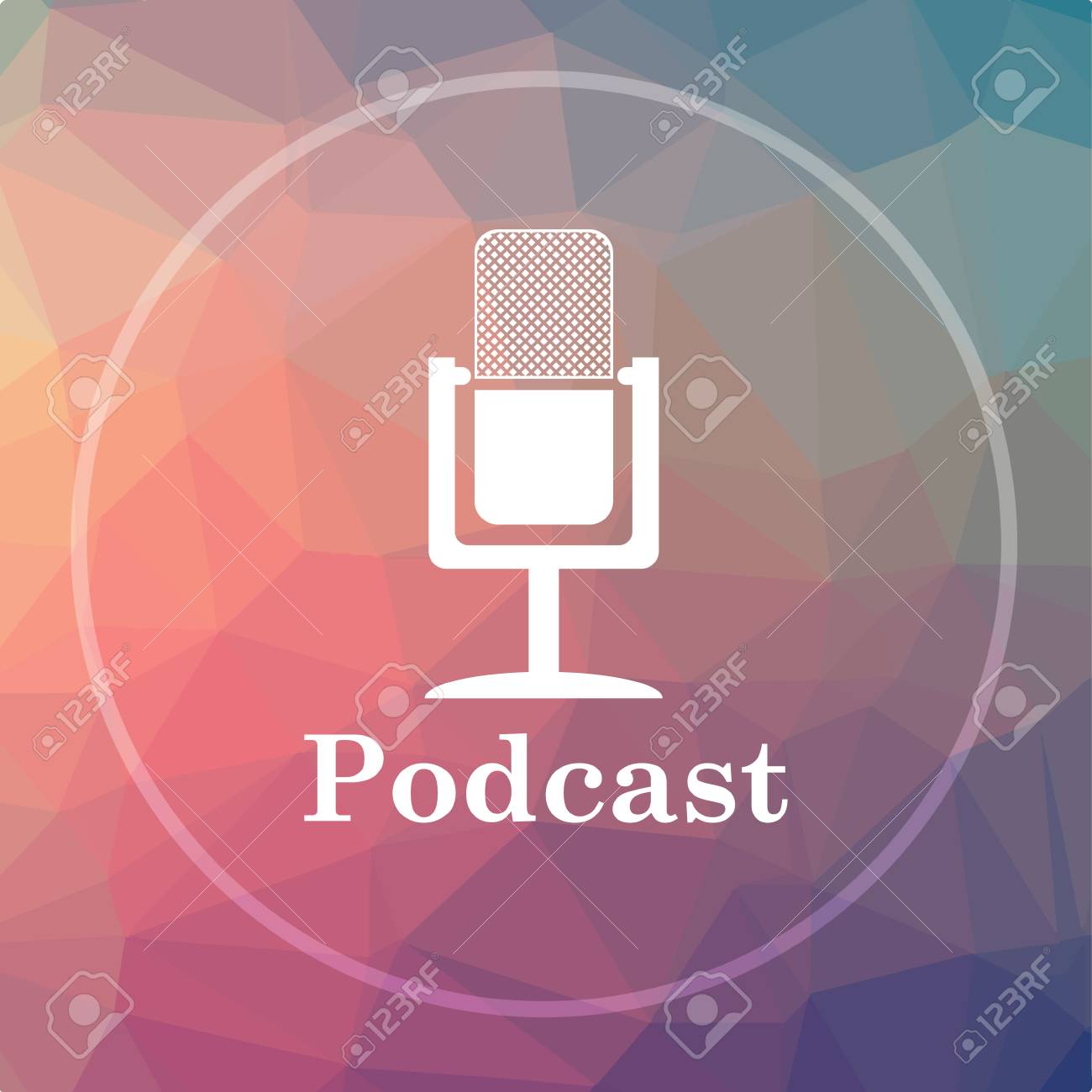 Podcast Icon Website Button On Low Poly Background Stock