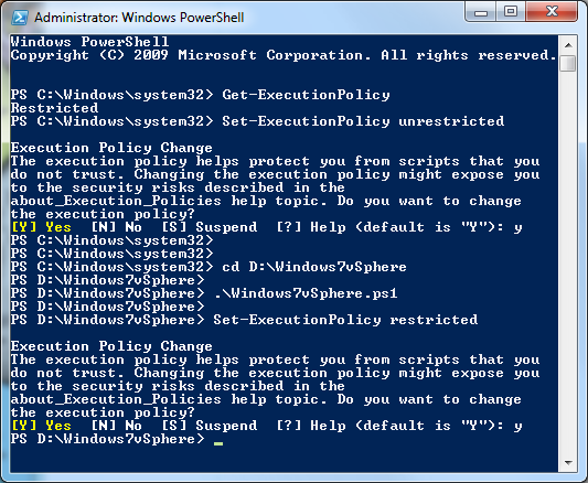 Change Execution Policy And Execute Windows7vsphere Ps1