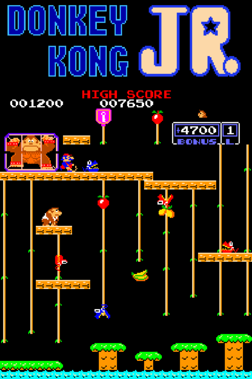 An iPhone wallpaper for the 8 bit arcadeNES video game Donkey Kong Jr