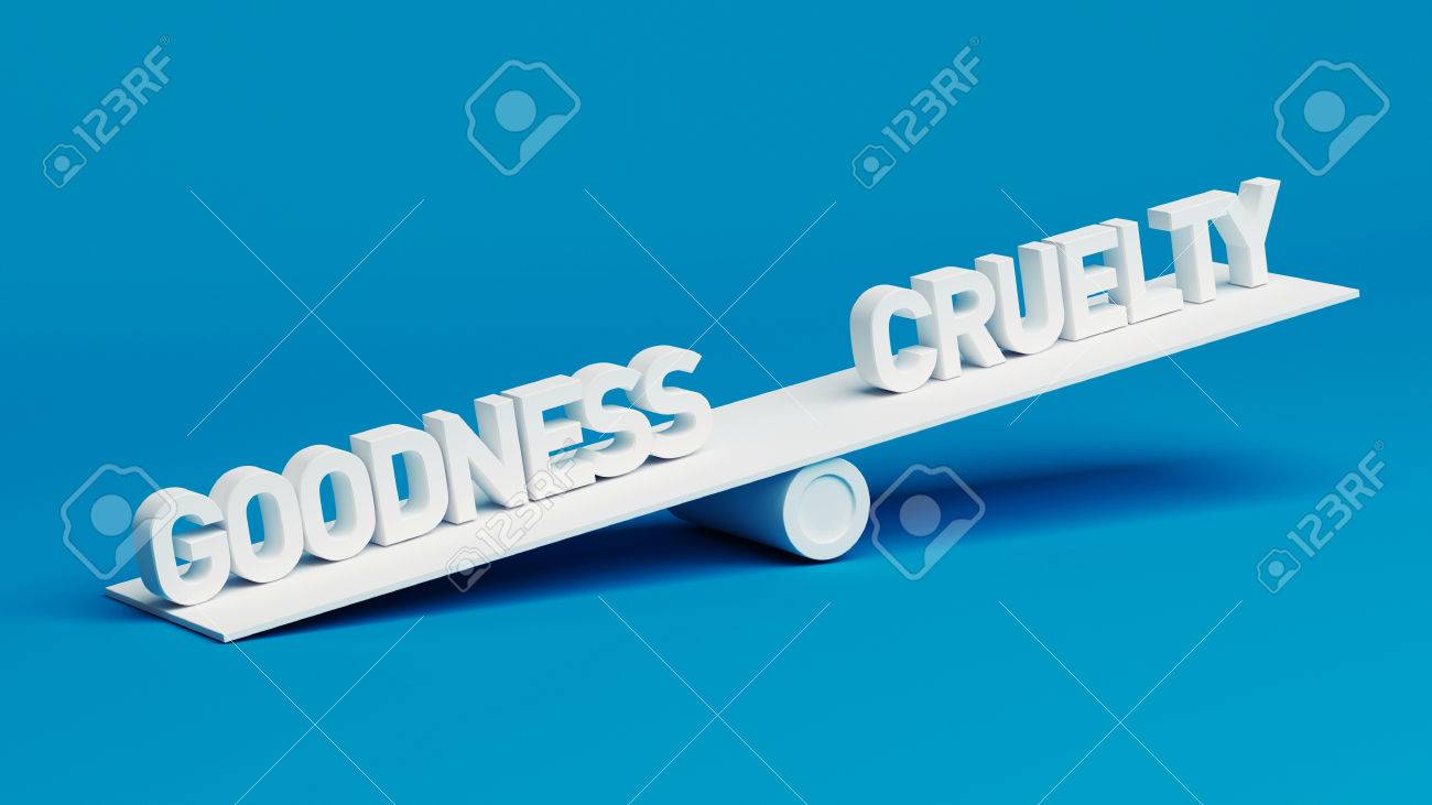 Goodness Cruelty Scale Concept Isolated On Blue Background Stock