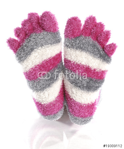 Pink Fuzzy Toe Socks With Reflection On White Background Stock Photo