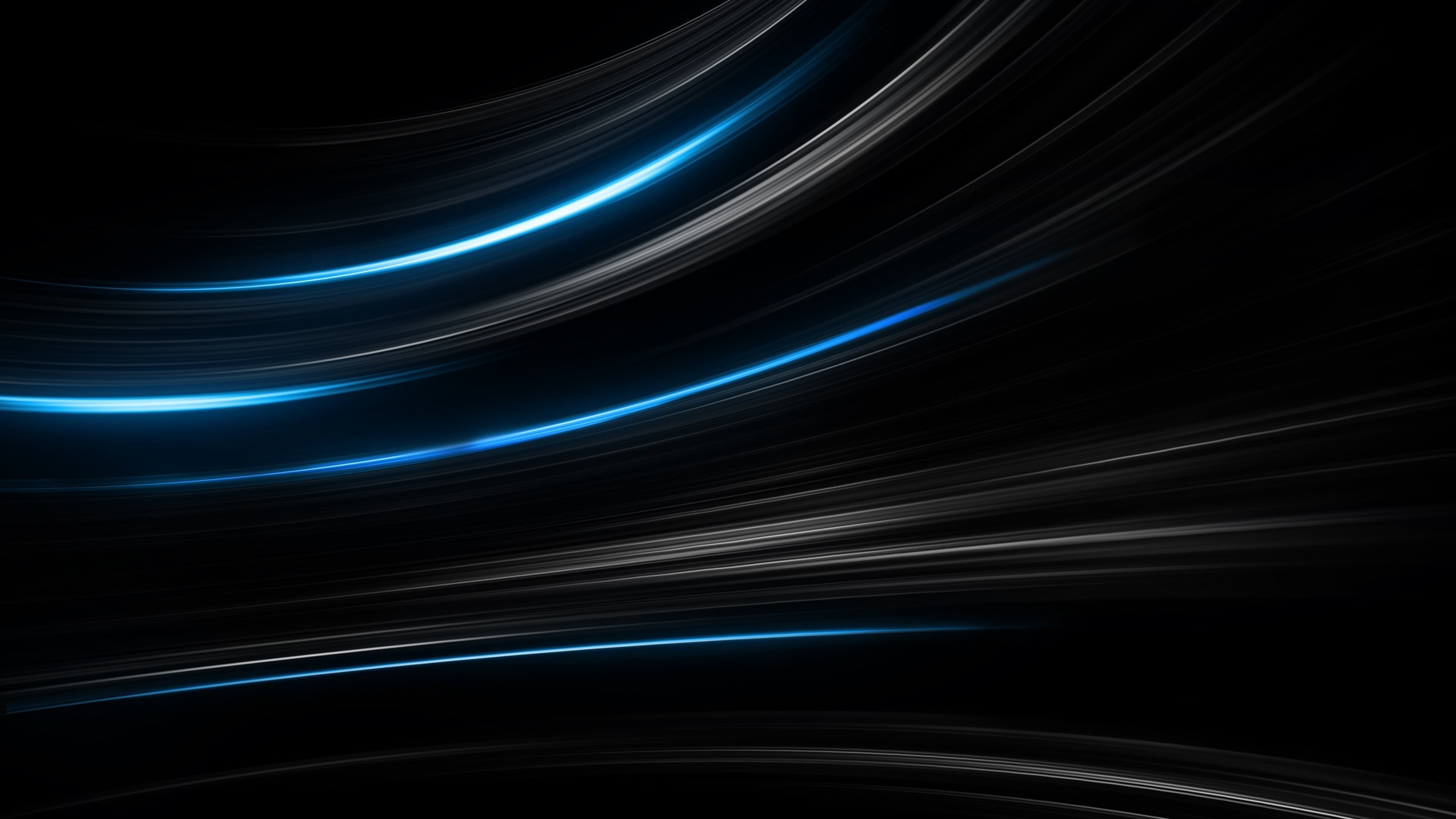 Abstract black background with glowing blue streaks, perfect for a 4K wallpaper
