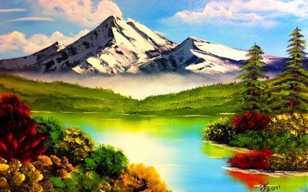 Bob Ross Spring Paintings Mountain River Other