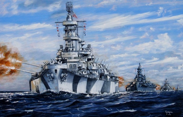 Wallpaper Art Sea Build Battleships U S Navy Volleys Fire Ww2