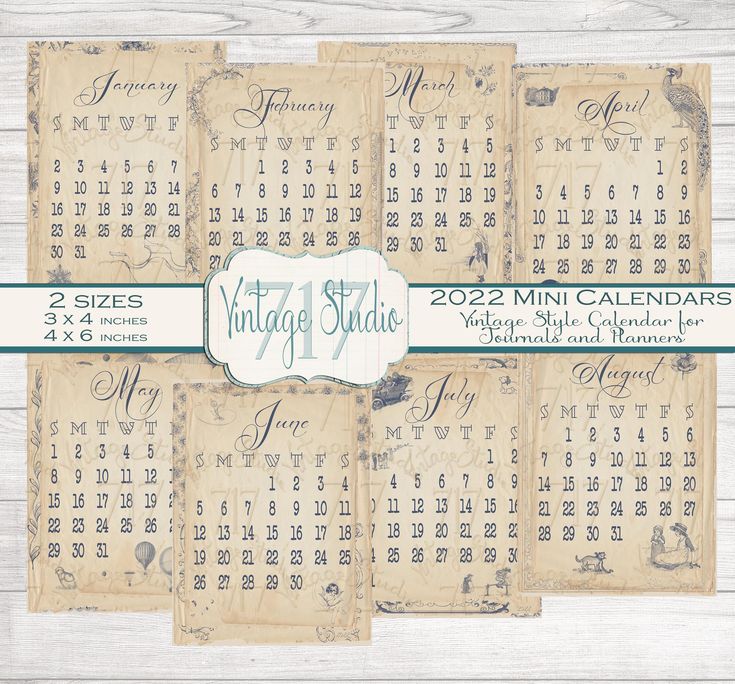 Mini Vintage Calendar Digital Sizes 3by4