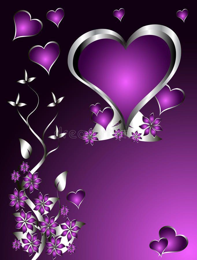 Photo About A Purple Hearts Valentines Day Background With Silver