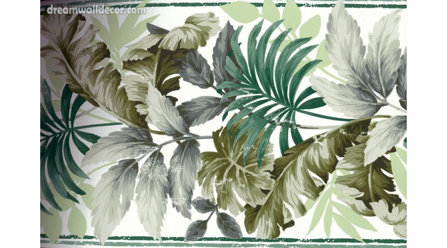 Home Green Tropical Leaves Wallpaper Border