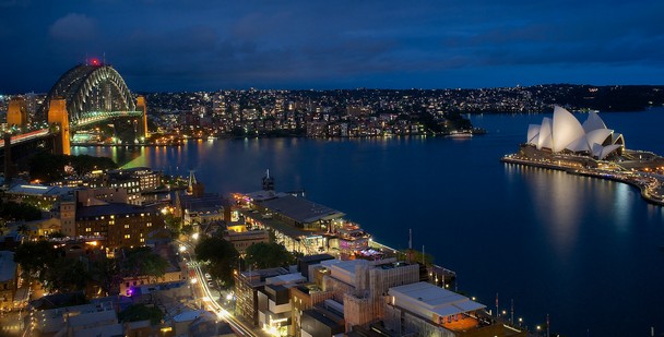 Sydney Harbour At Night From Above Location Australia
