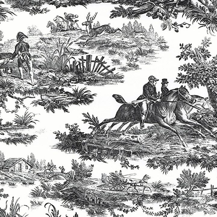 Large Colonial Toile In Black White Wallpaper Bf26846
