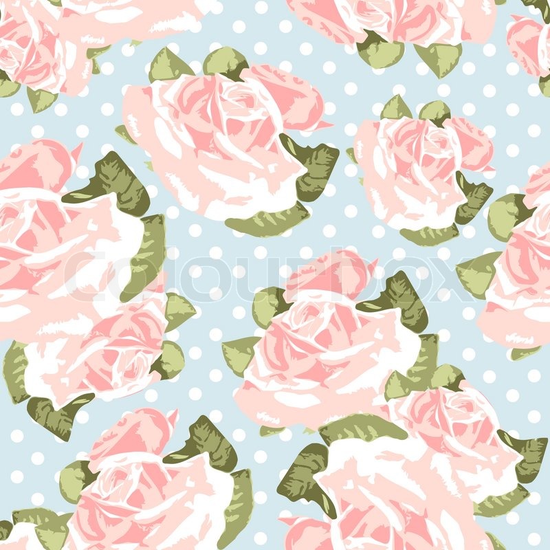English Rose Seamless Wallpaper Pattern With Pink Roses On Blue HD