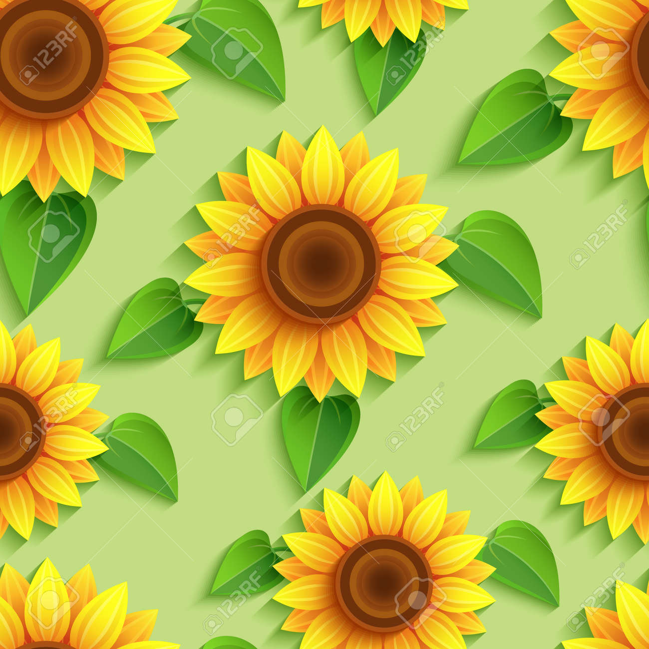 Beautiful Nature Background Seamless Pattern With 3d Sunflowers