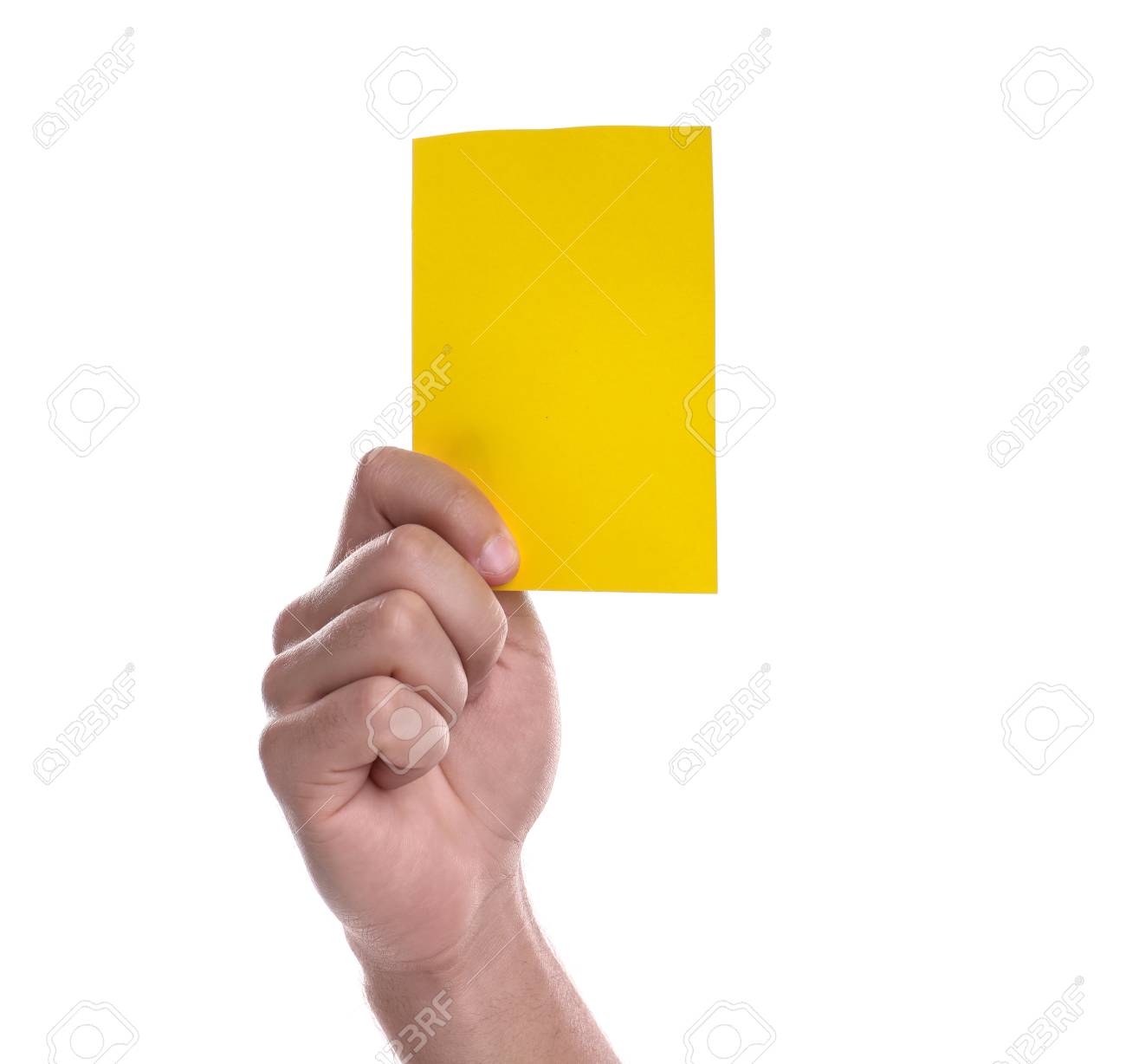 Football Referee Holding Yellow Card On White Background Closeup