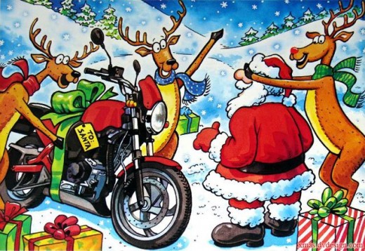 Reindeer Giving Santa Motorcycle for Gift
