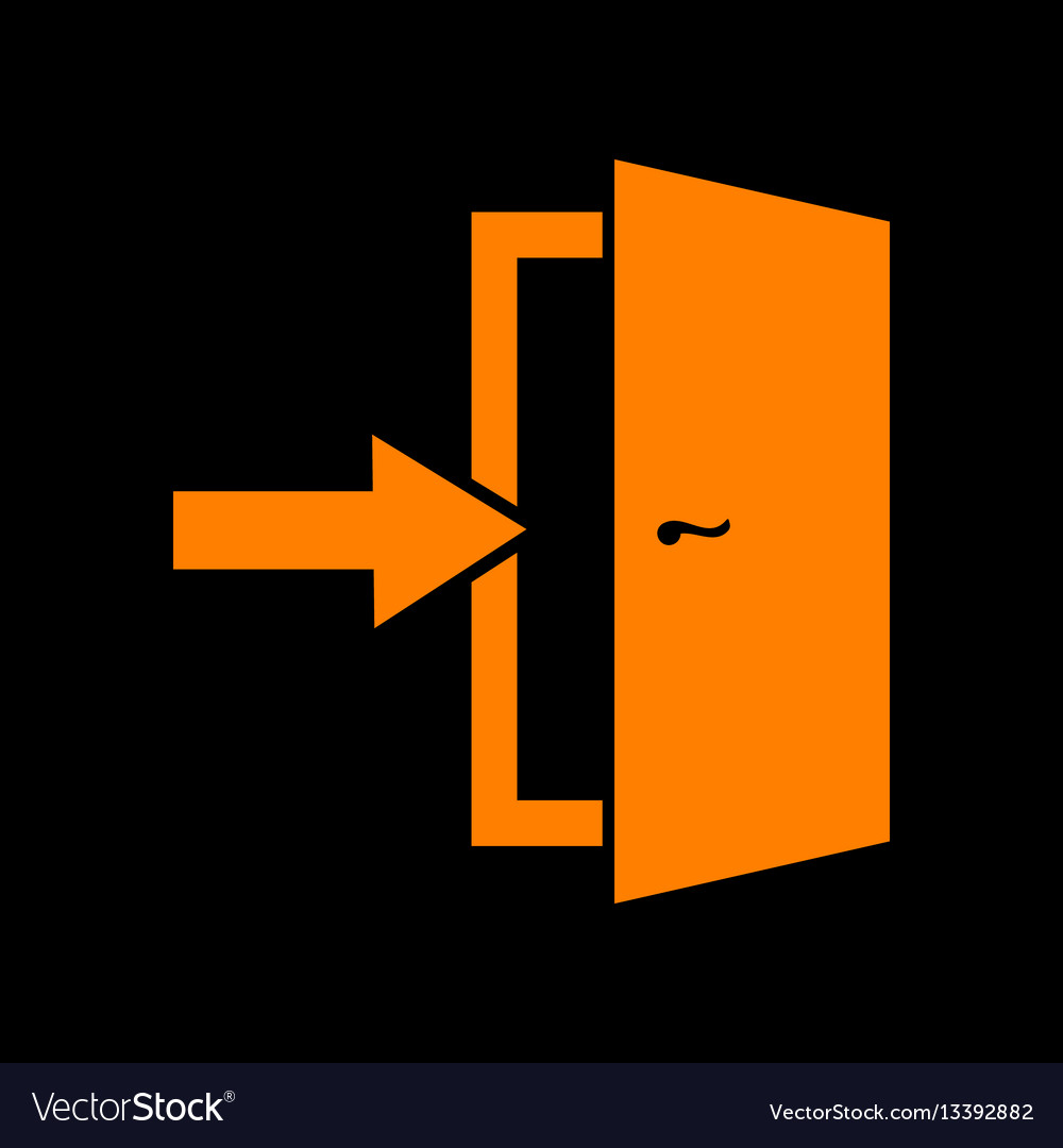 Door Exit Sign Orange Icon On Black Background Vector Image