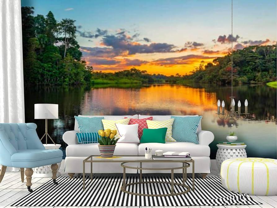 Amazon Wall Mural Sunset In The Rainforest River Basin
