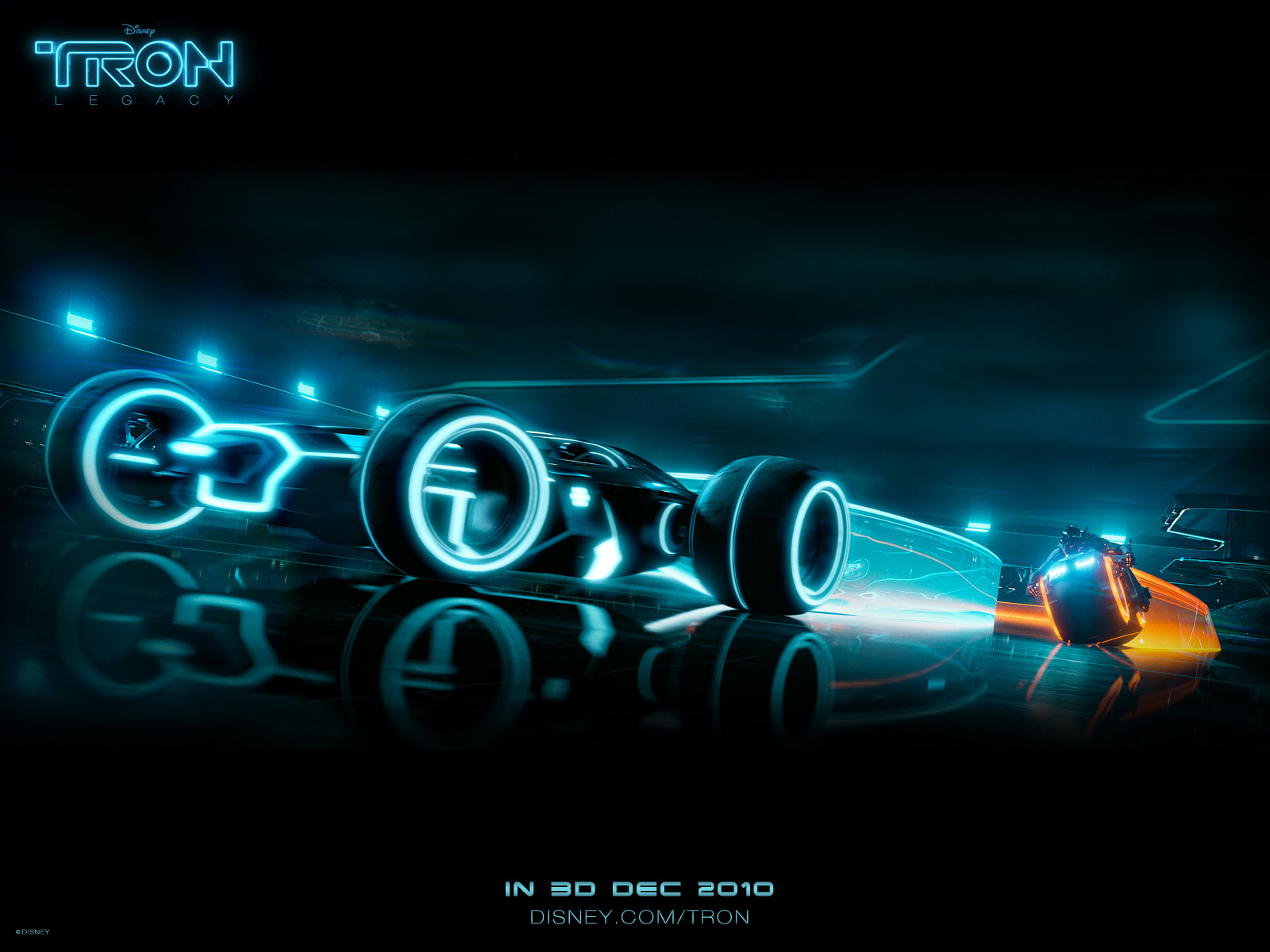  cycle and car race scene from Disneys Tron Legacy movie wallpaper
