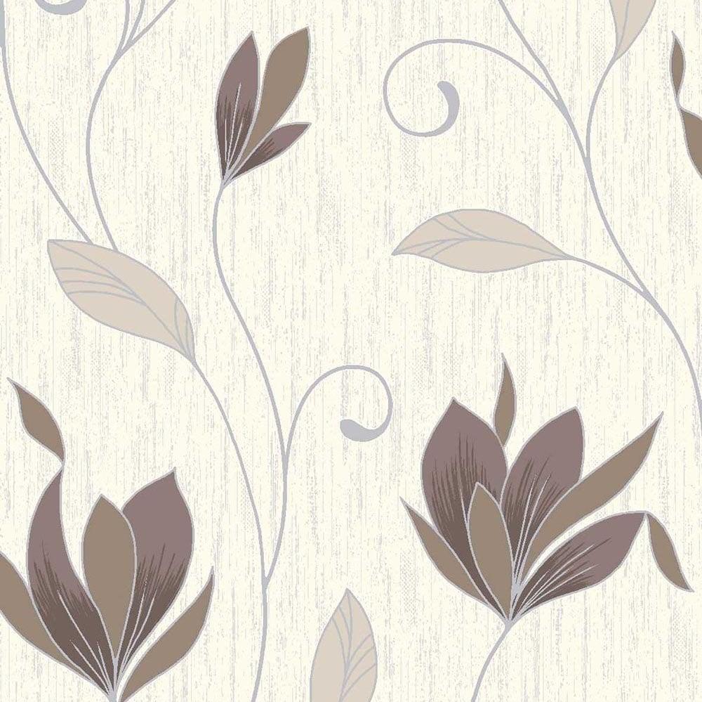 Synergy Glitter Floral Wallpaper Cream Brown Silver M0780