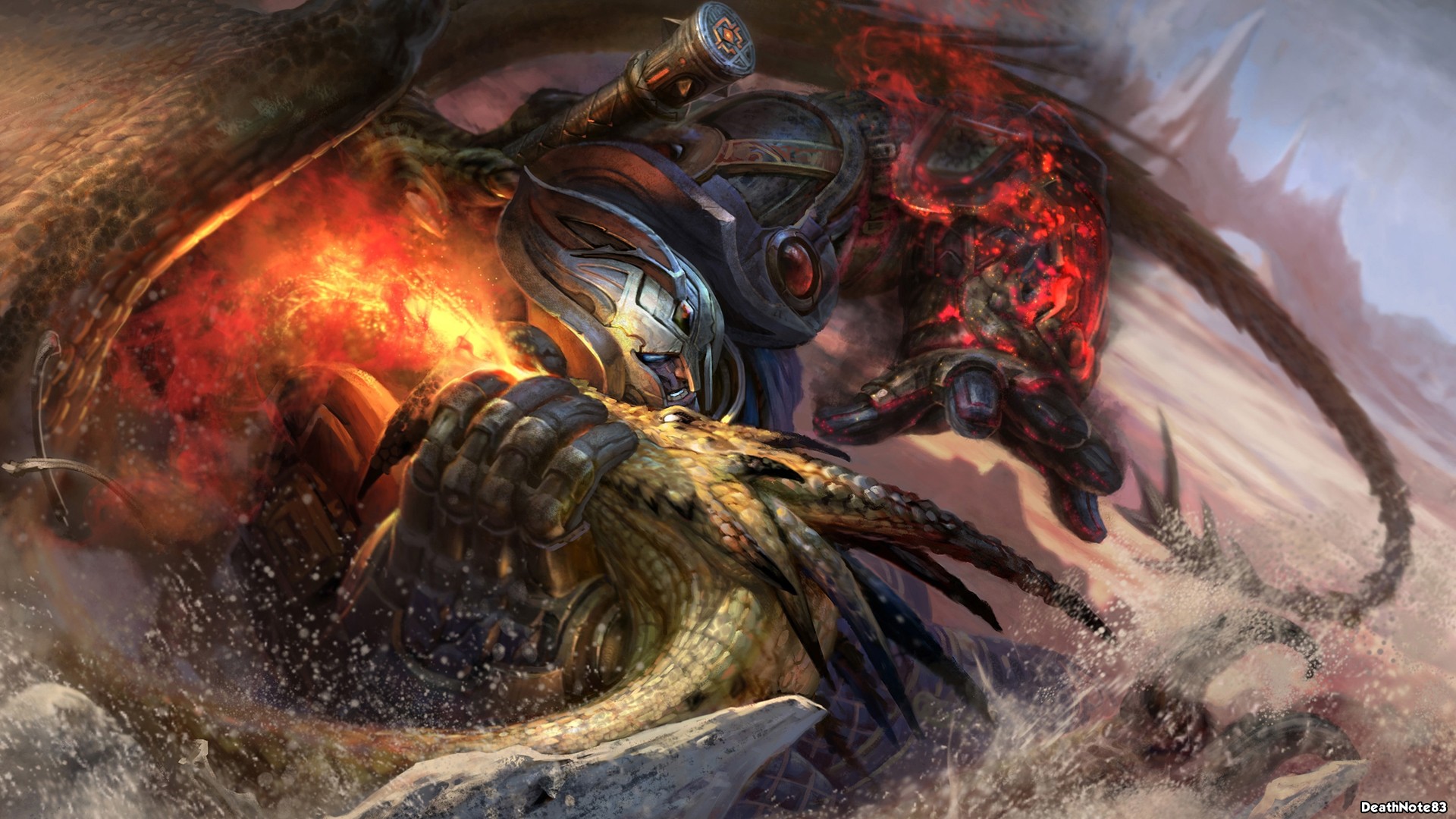 Dragon Warrior Fight Battle Fire Wallpaper Background