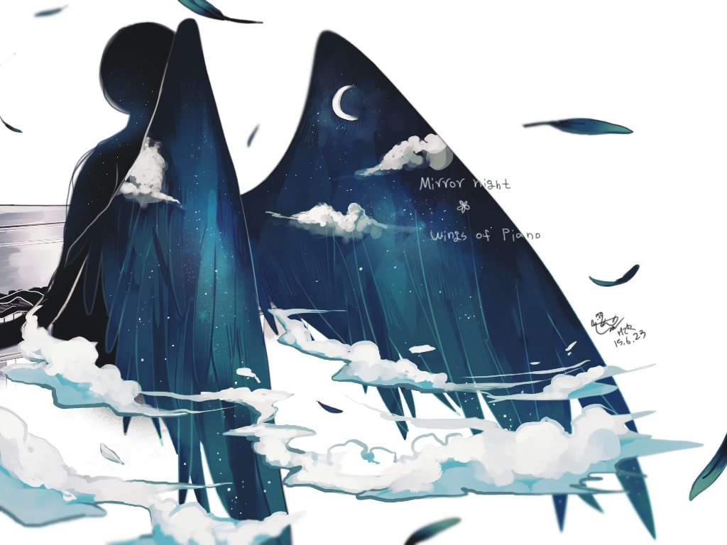 Pixiv Id Deemo Black Wings Wallpaper Feather