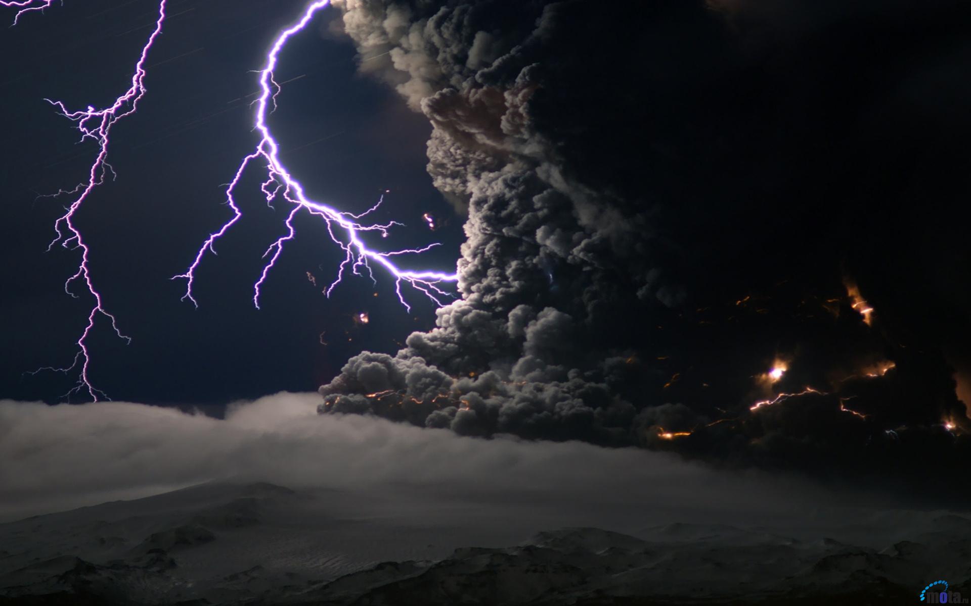 Wallpaper Volcano And Lightning X Widescreen