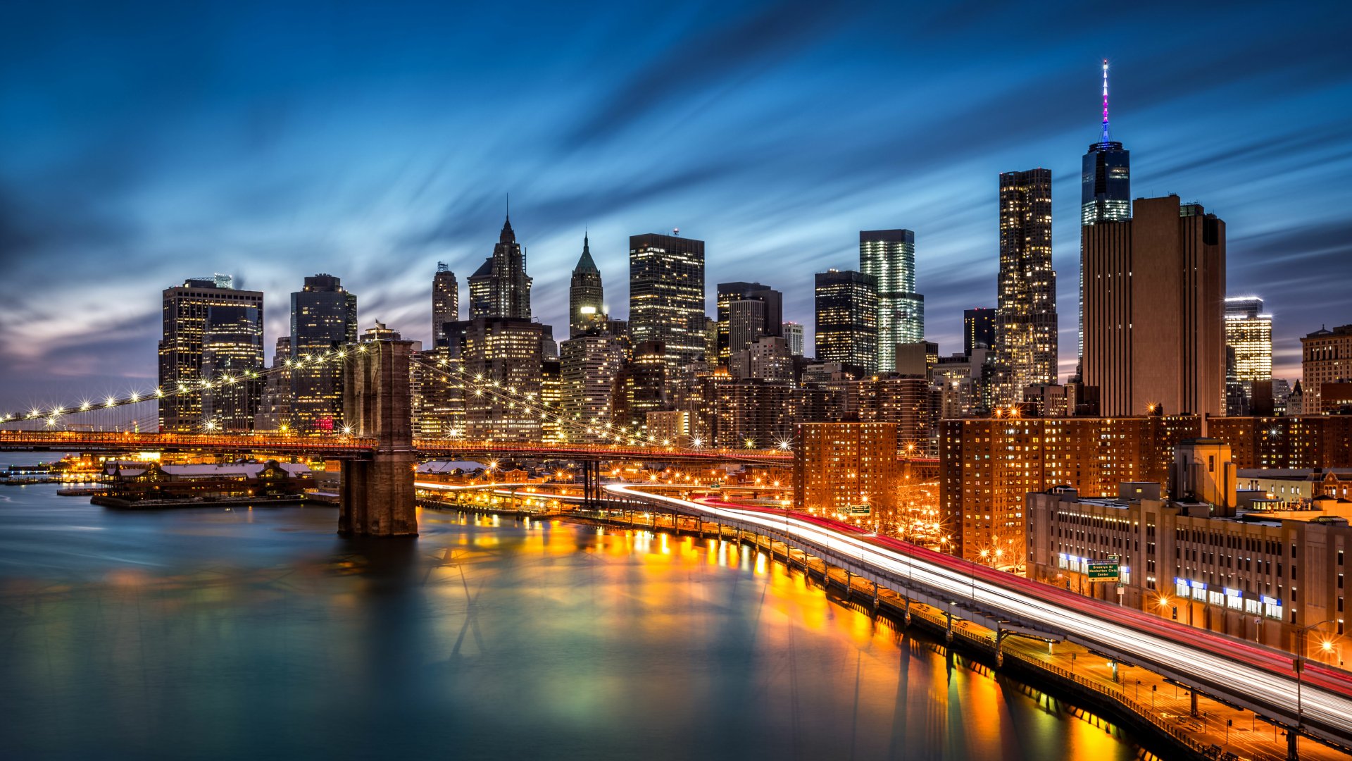 Brooklyn Bridge New York Time Lapse Skyline Night City Man Wallpaper
