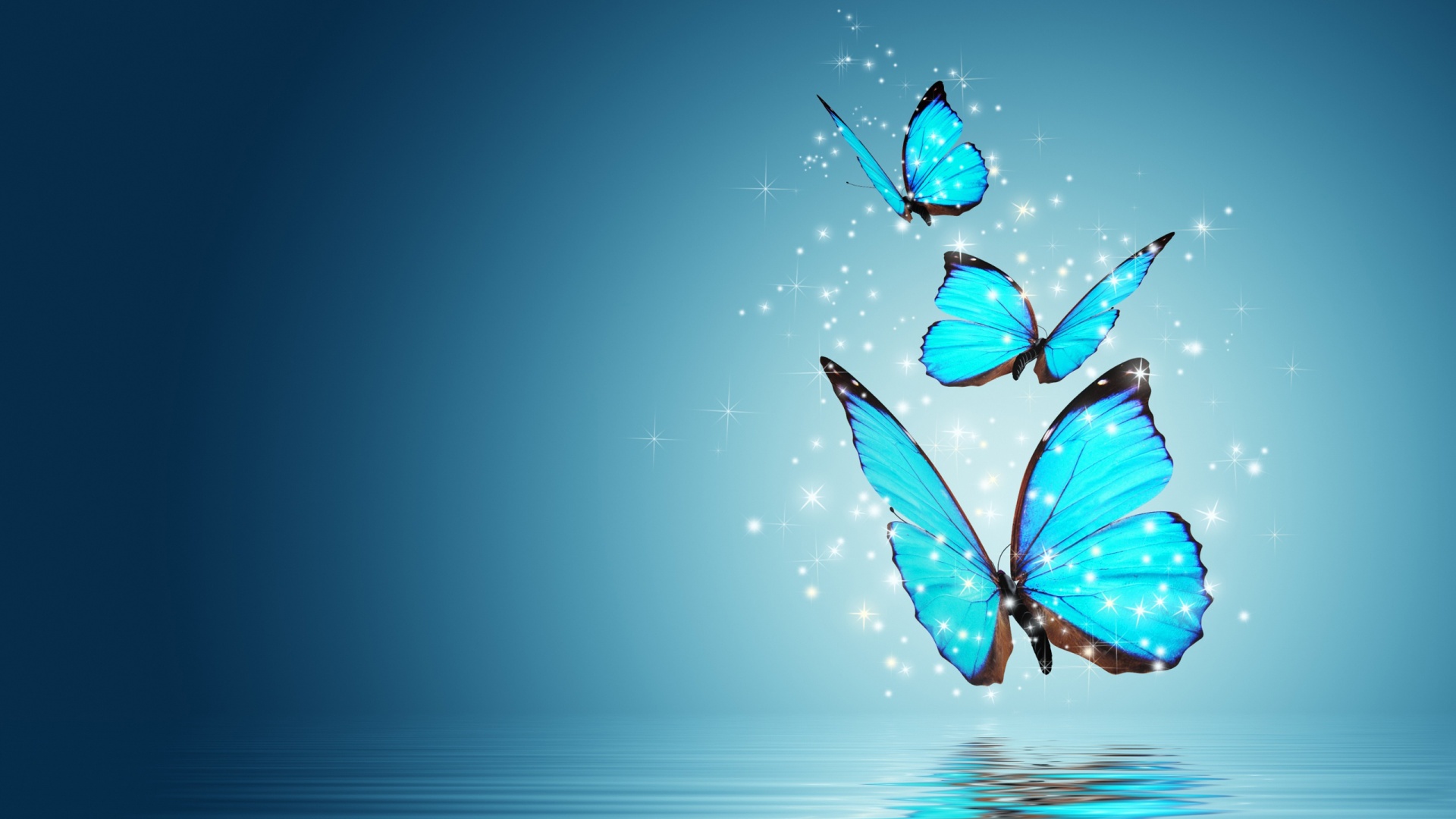 Blue Butterfly Water Reflection Wallpaper