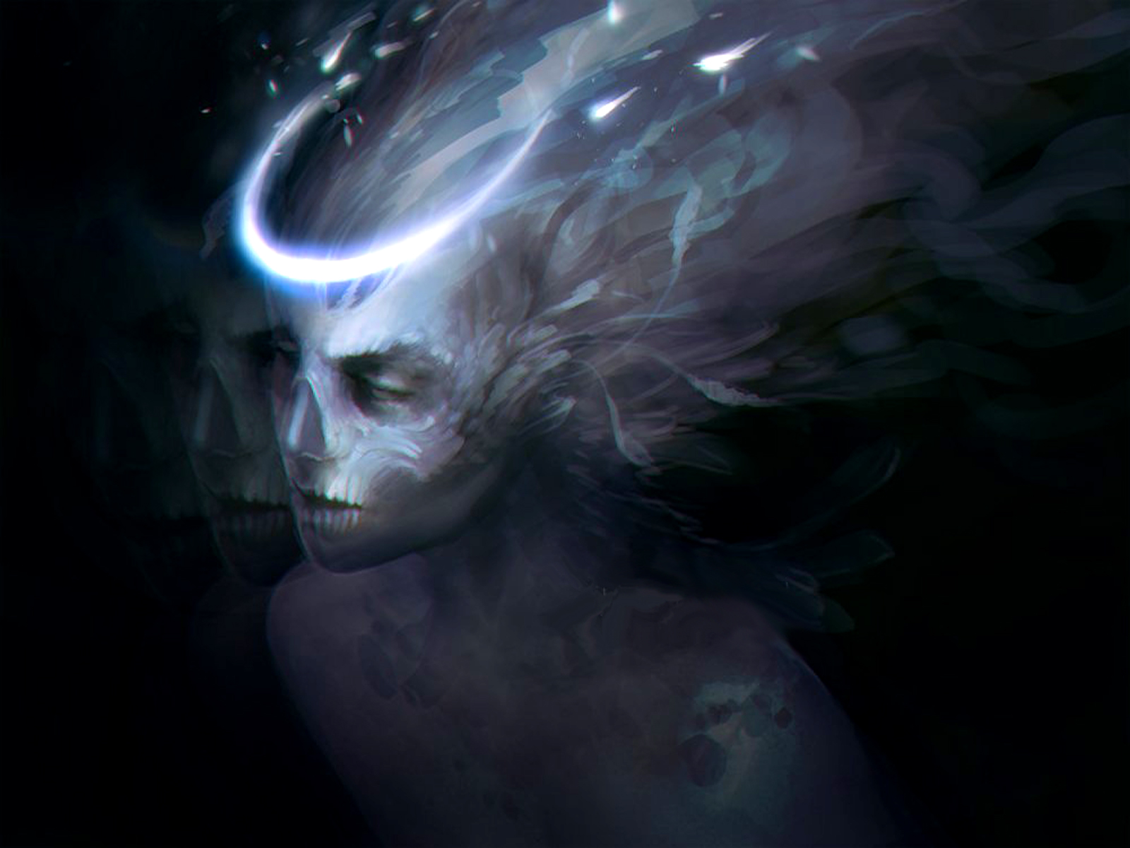 Dark Horror Fantasy Art Skull Witch Face Evil Angels Gothic Occult