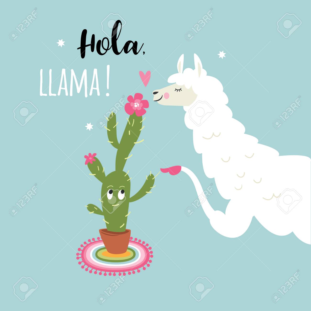 Cute Llama Illustration On Blue Background Royalty Cliparts