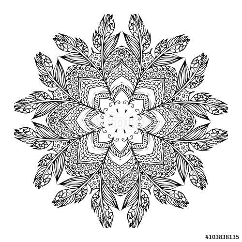 Black Mandala On White Background And Circle Abstract