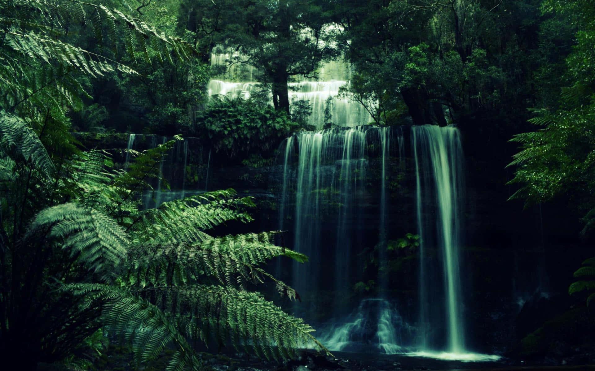 Olive Greenaesthetic Desktop Waterfall Landscape