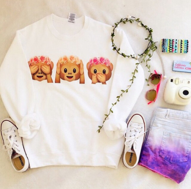 Sweater Cute Fashion Girly Emoji Print Wheretoget
