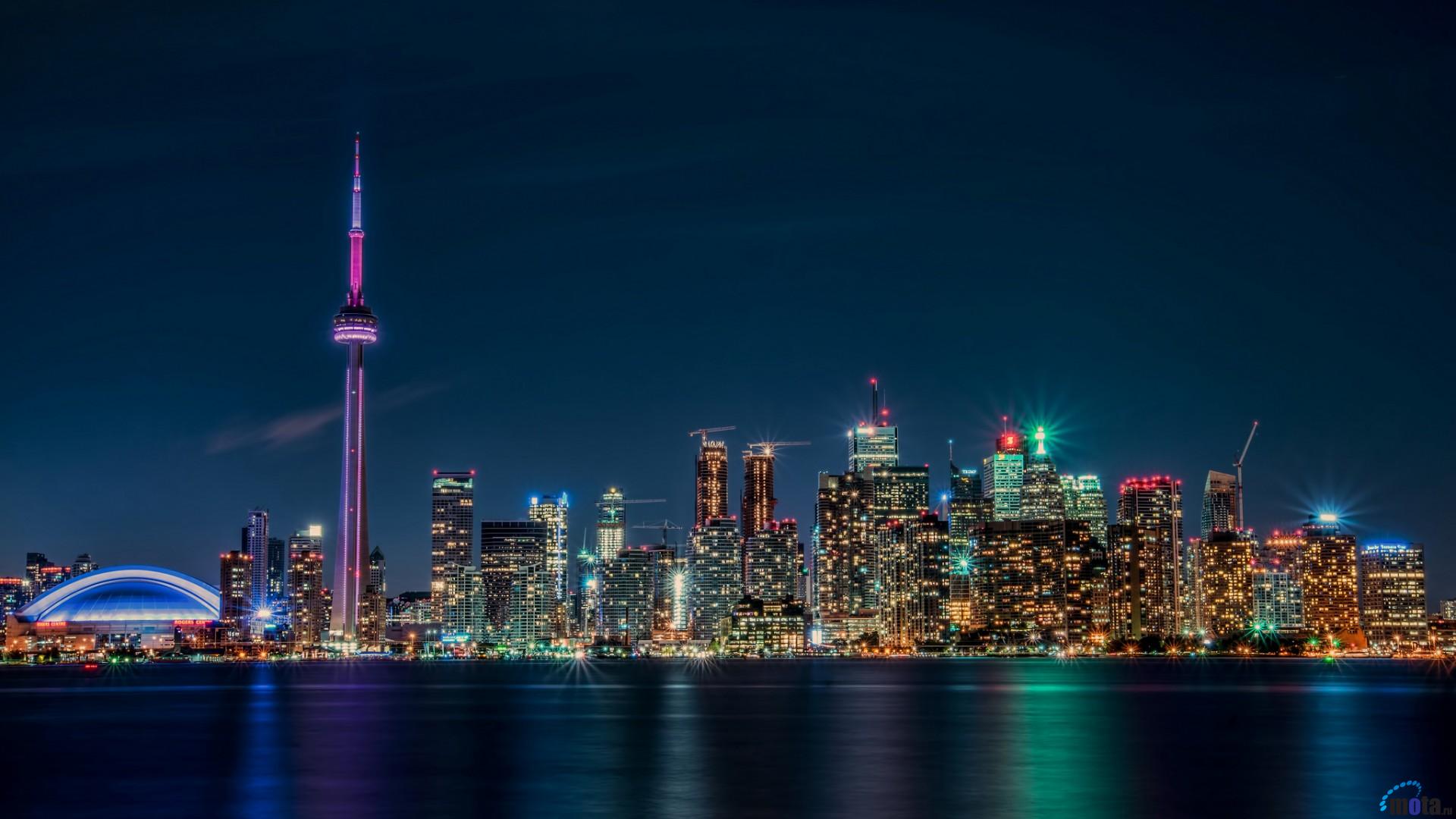 Desktop wallpapers Night Toronto view from Lake Ontario 1920x1080