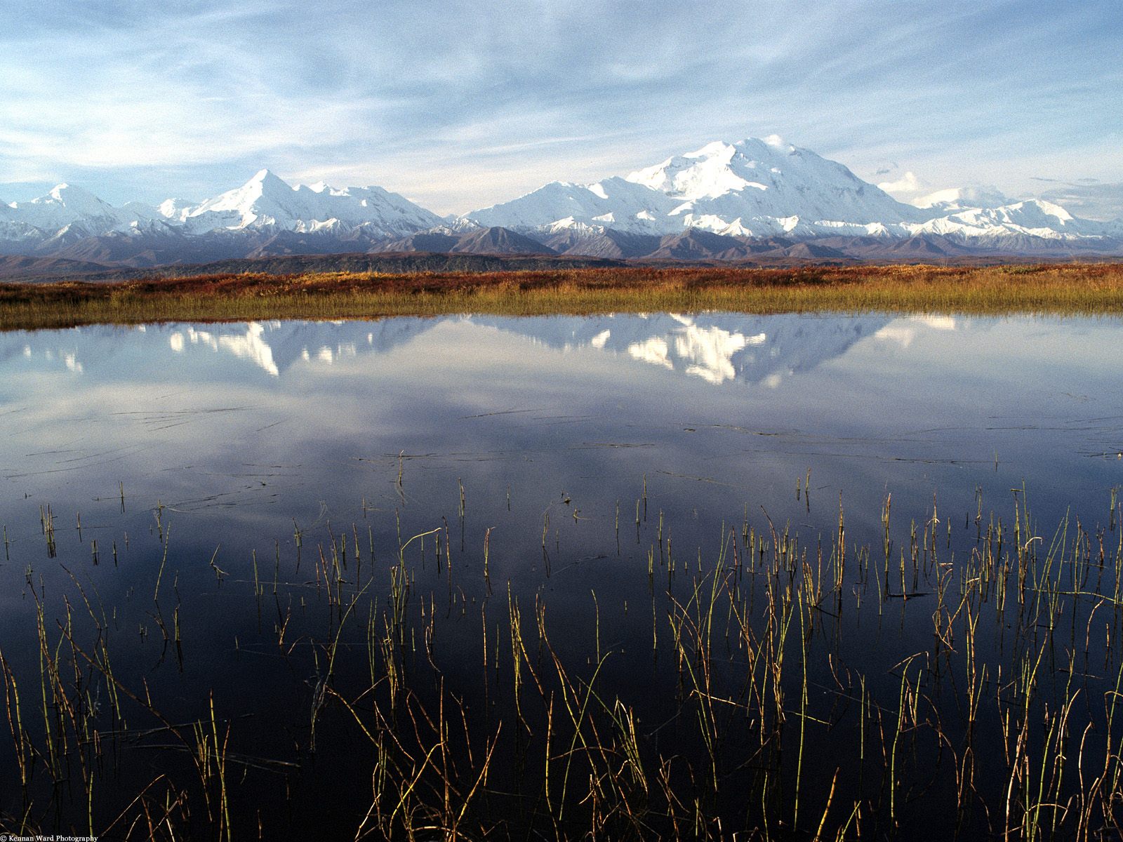 Autumn Reflection Pond Alaska Nature Wallpaper Featuring Mountains