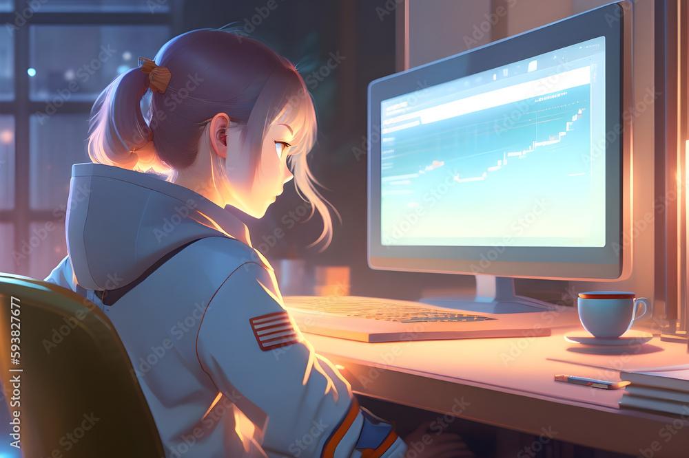 Lofi Anime Girl Is Programming At A Puter Cozy Dramatic